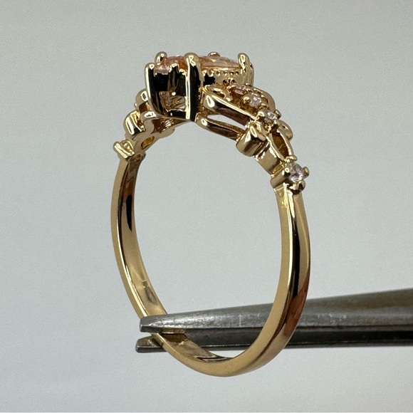 Art Deco Style Champagne Topaz CZ Ring Gold Vintage Inspired Filigree Cocktail - Picture 6 of 8